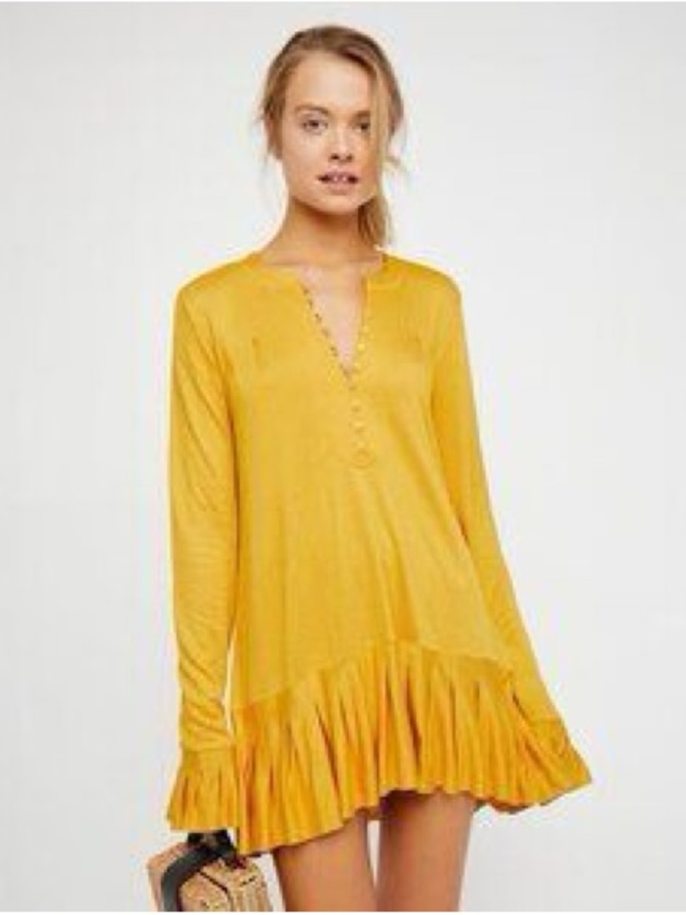 Free People Mustard Yellow Long Sleeve Ruffle-Hem Tunic